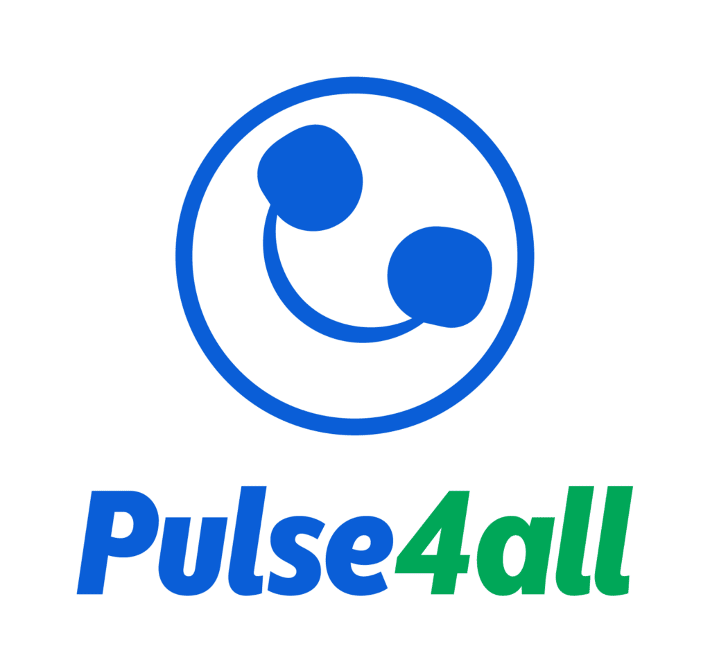 Pulse4all-Logo mit blauem Smiley und grünem Schriftzug